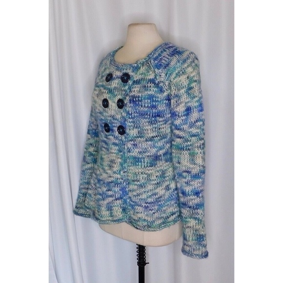 Anthropologie SLEEPING ON SNOW Blue Marled Double Breasted Cardigan Sweater Med - Picture 5 of 11